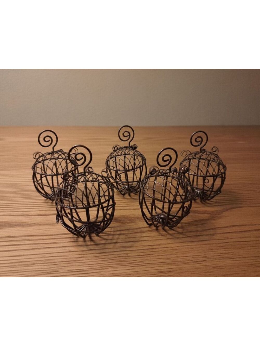 Set of 5 Fall Rustic Brown Metal Wire Cage Pumpkin Place Card Holders